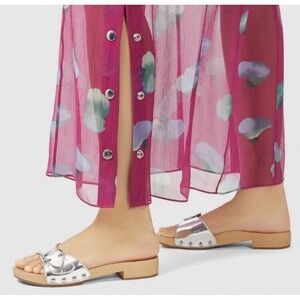 COACH Bleeker Sandals Womens Leather Slip On Metallic Slide Silver 10B $115.00